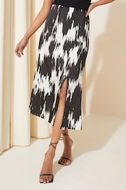 Friends Like These Black/White Split Front Midi Satin Skirt - Image 1 of 4