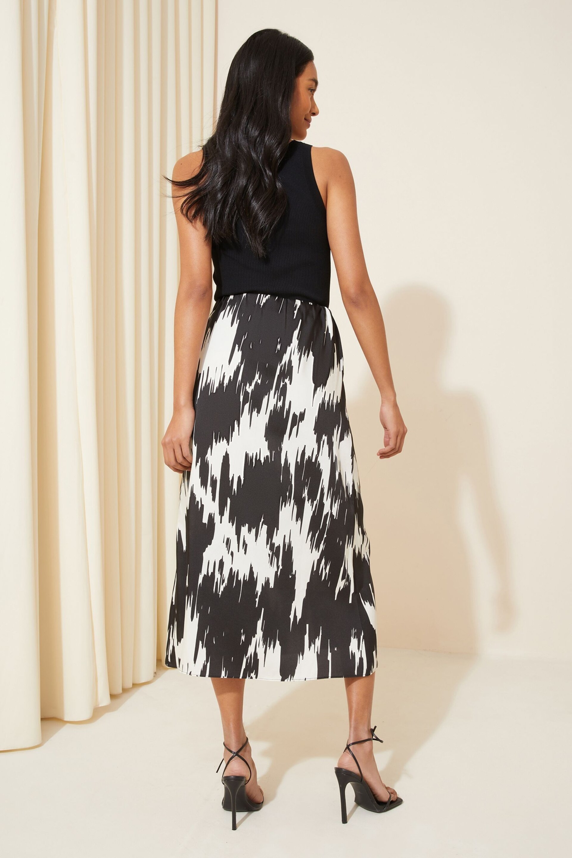 Friends Like These Black/White Split Front Midi Satin Skirt - Image 4 of 4