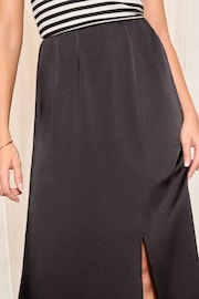 Friends Like These Black Split Front Midi Satin Skirt - Image 1 of 4