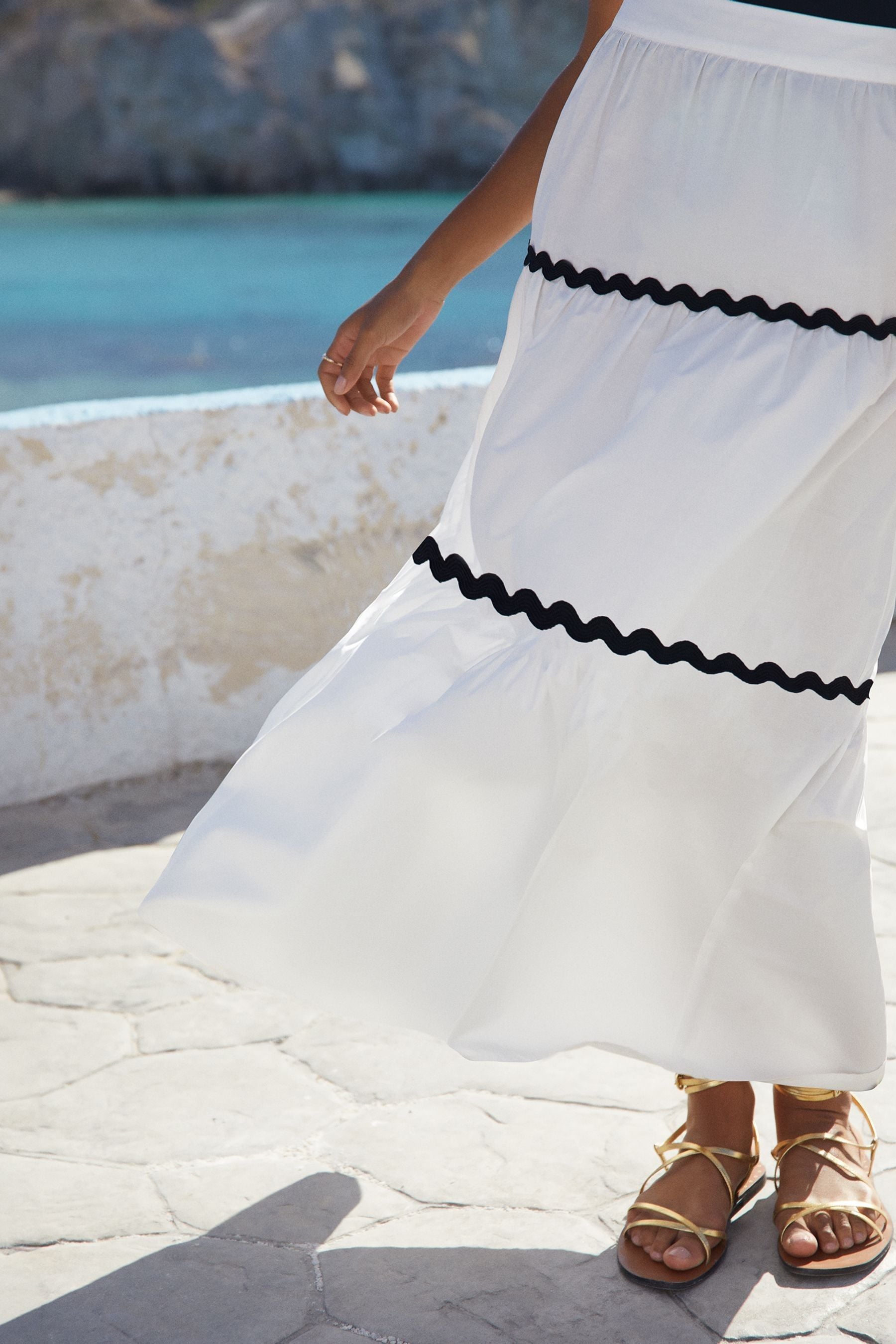 Buy Friends Like These White Boho Maxi Tiered Cotton Skirt from Next Luxembourg