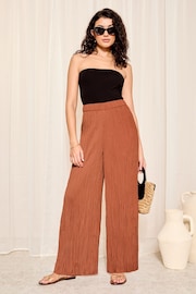 Friends Like These Red Crushed Crinkle Satin Wide Leg Elasticated Trousers - Image 3 of 4