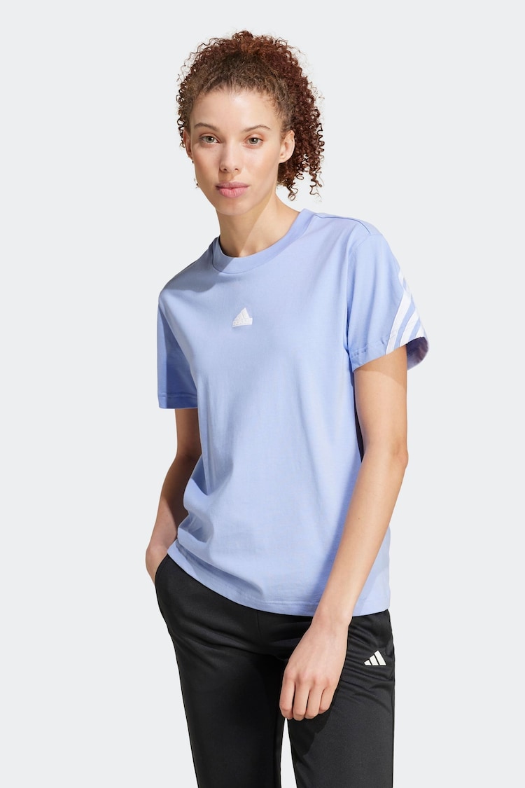 adidas Blue Future Icon 3 Stripe T-Shirt - Image 1 of 7