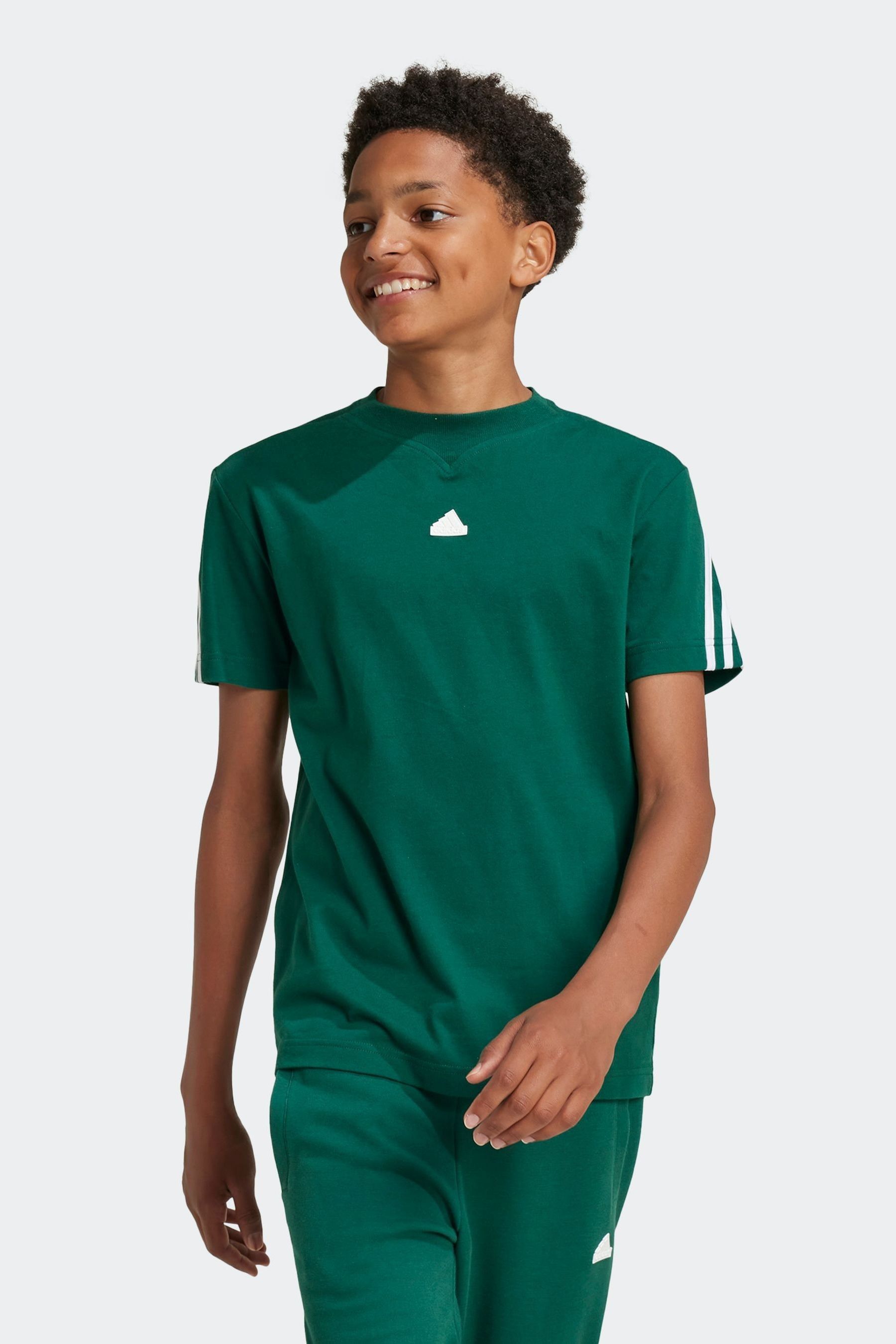 Buy adidas Dark Green 100 Cotton Future Icons 3 Stripes T Shirt from Next Luxembourg