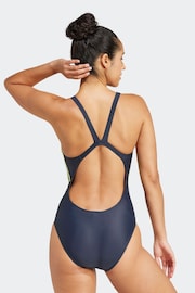 adidas Bright Blue Mid 3 Stripes Swimsuit - Image 2 of 5