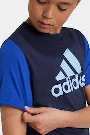 adidas Blue Essentials Big Logo Colourblock 100% Cotton T-Shirt - Image 7 of 8