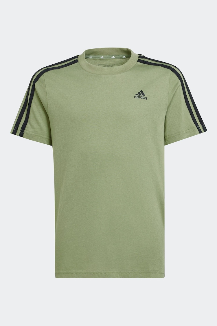 adidas Sage Green Essentials 3 Stripes 100% Cotton T-Shirt - Image 6 of 6