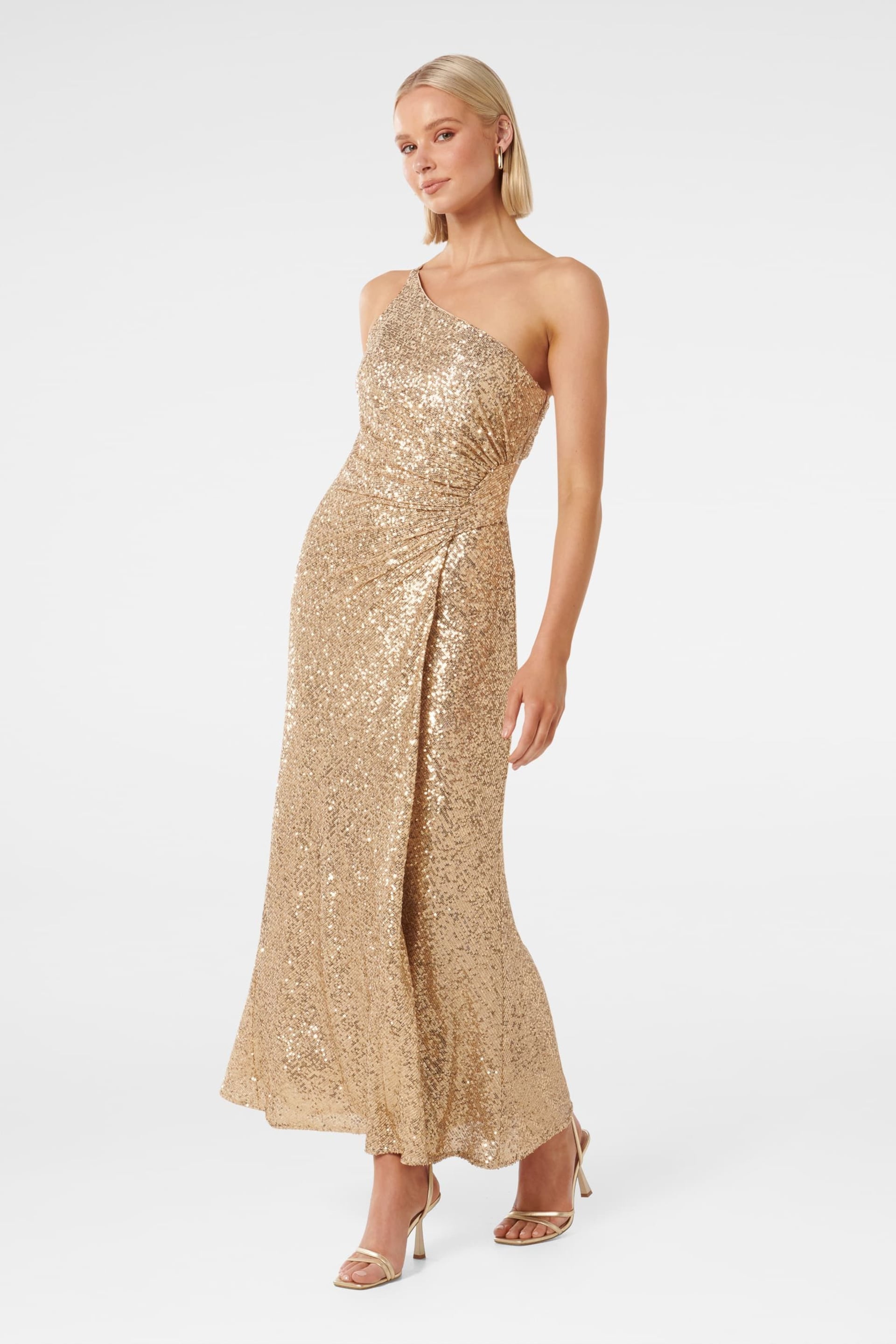 Forever New Gold Carolyn Sequin Asymmetrical Gown - Image 3 of 4