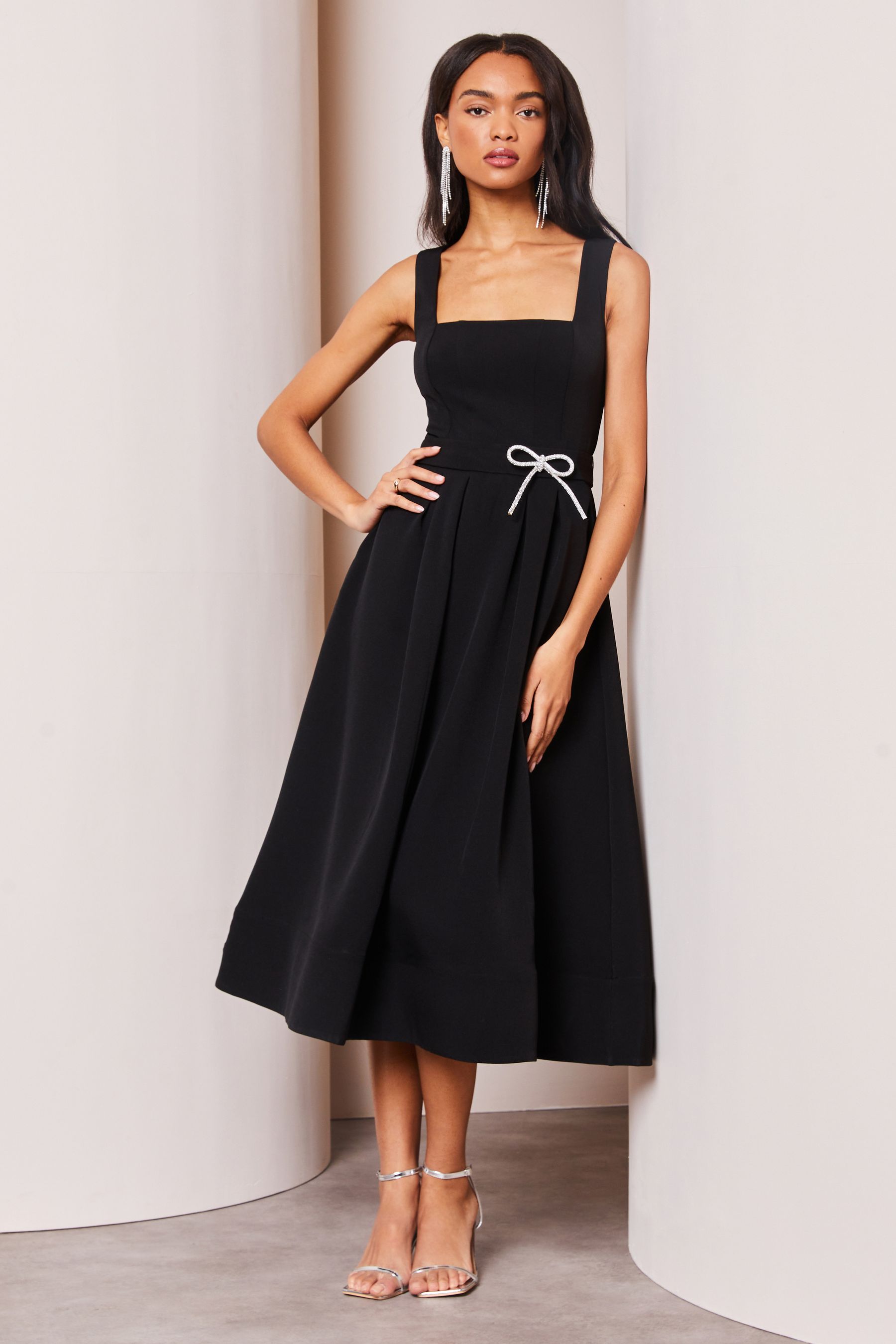 Buy Lipsy Black Premium Diamante Bow Belt Midi Dress from the Next UK online shop