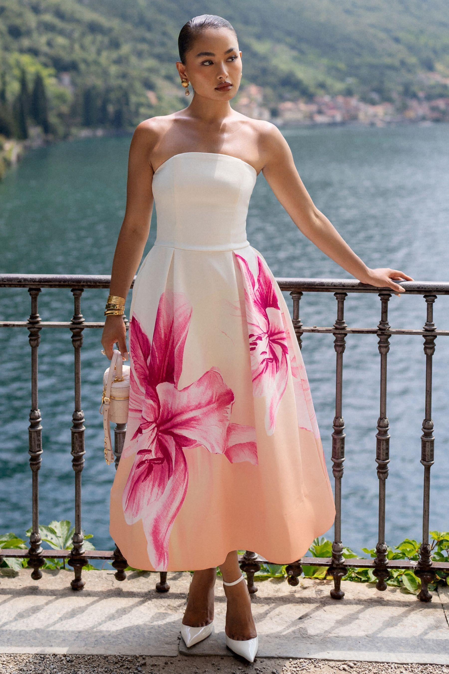 Buy Lipsy White Premium Strapless Bandeau Skater Midi Dress from Next Australia