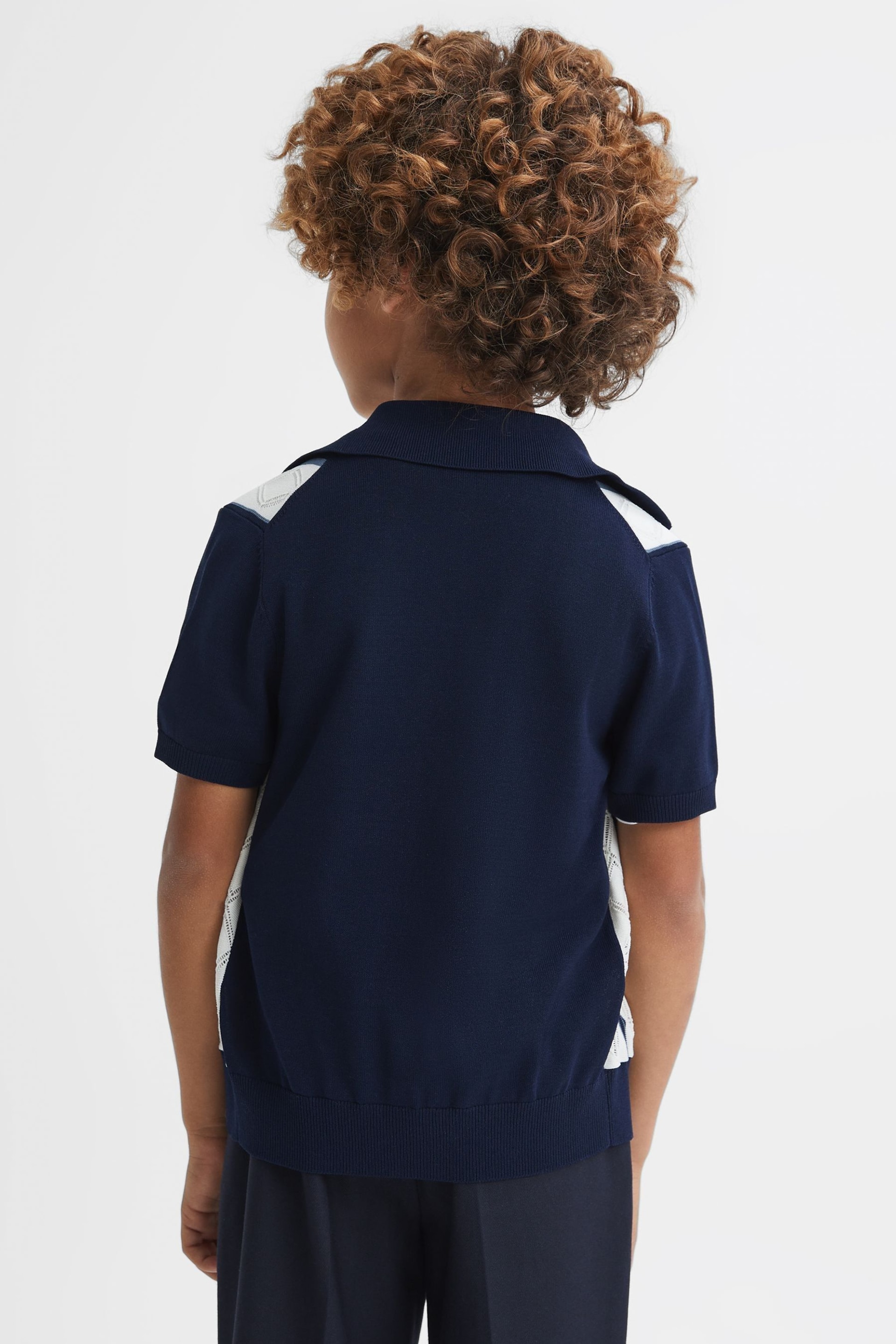 Reiss Navy/White Selwood Teen Colourblock Zip-Through Shirt - Image 5 of 6
