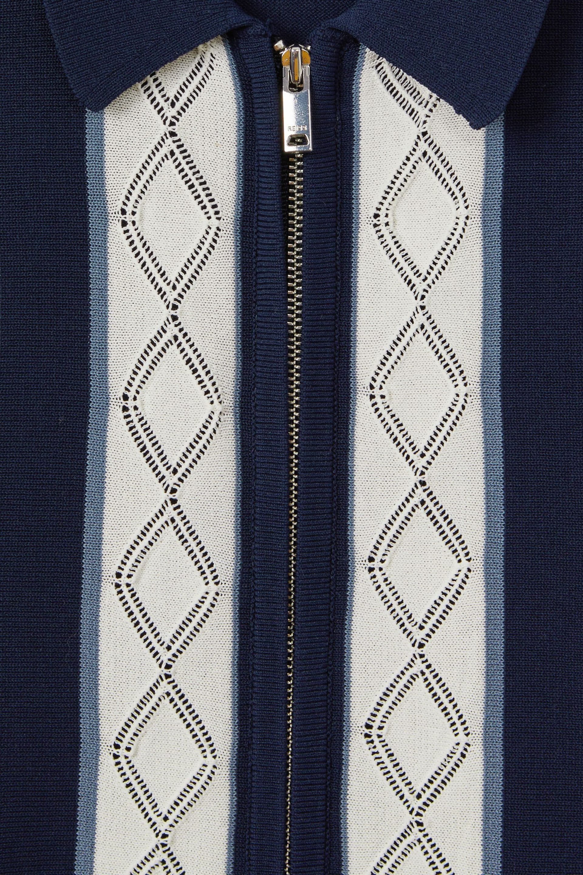 Reiss Navy/White Selwood Teen Colourblock Zip-Through Shirt - Image 6 of 6