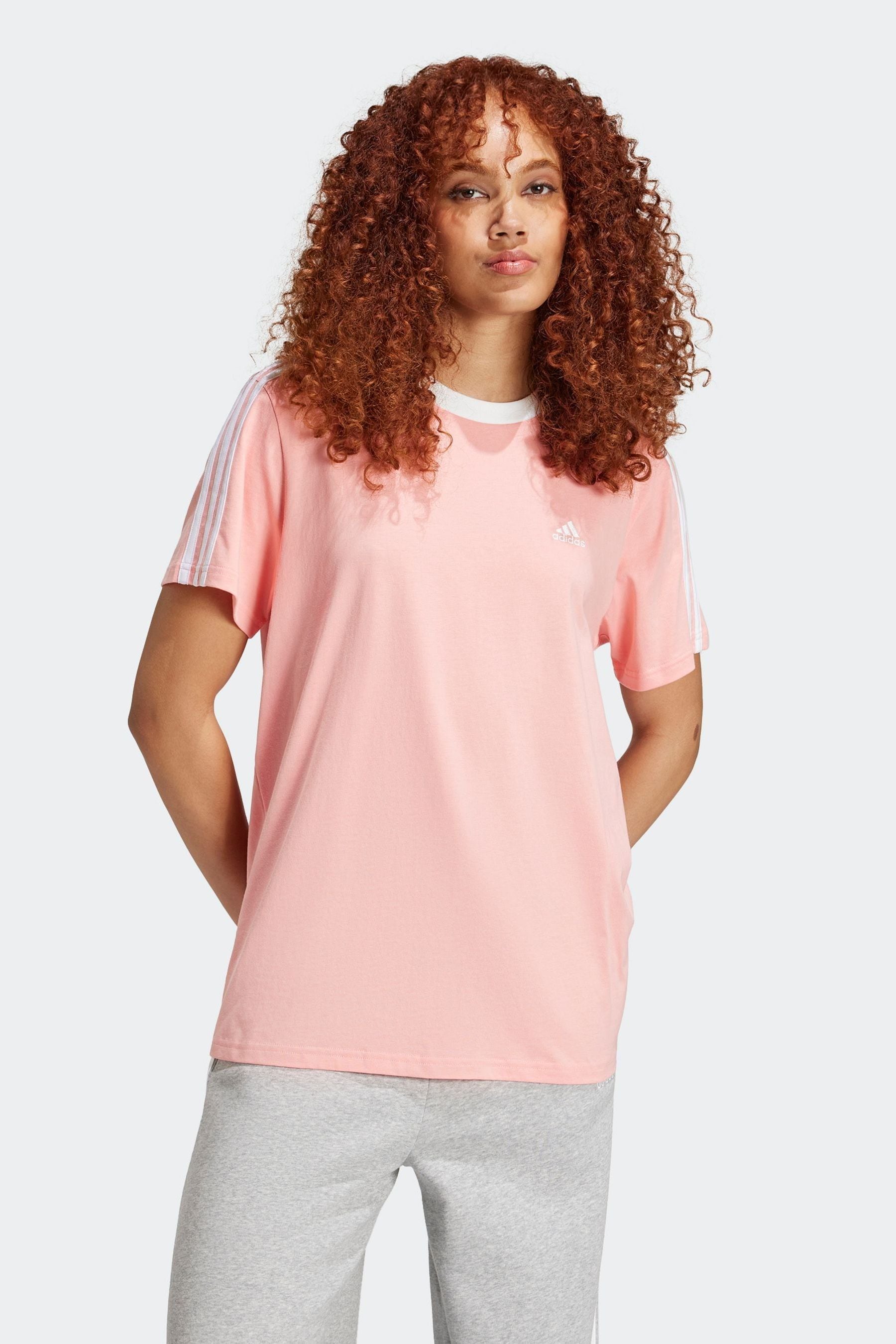 Buy adidas Pink Boyfriend 100 Cotton 3 Stripe T Shirt from Next Luxembourg
