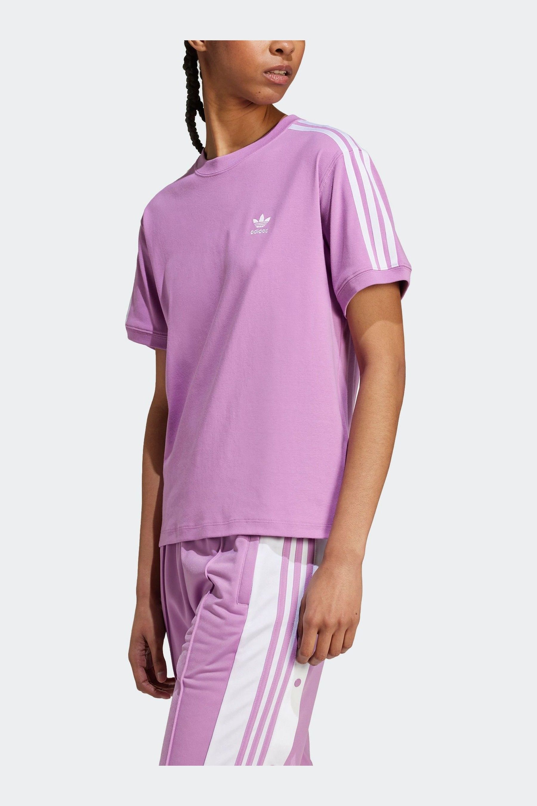 Buy adidas Originals Purple 3 Stripe T Shirt from Next Luxembourg