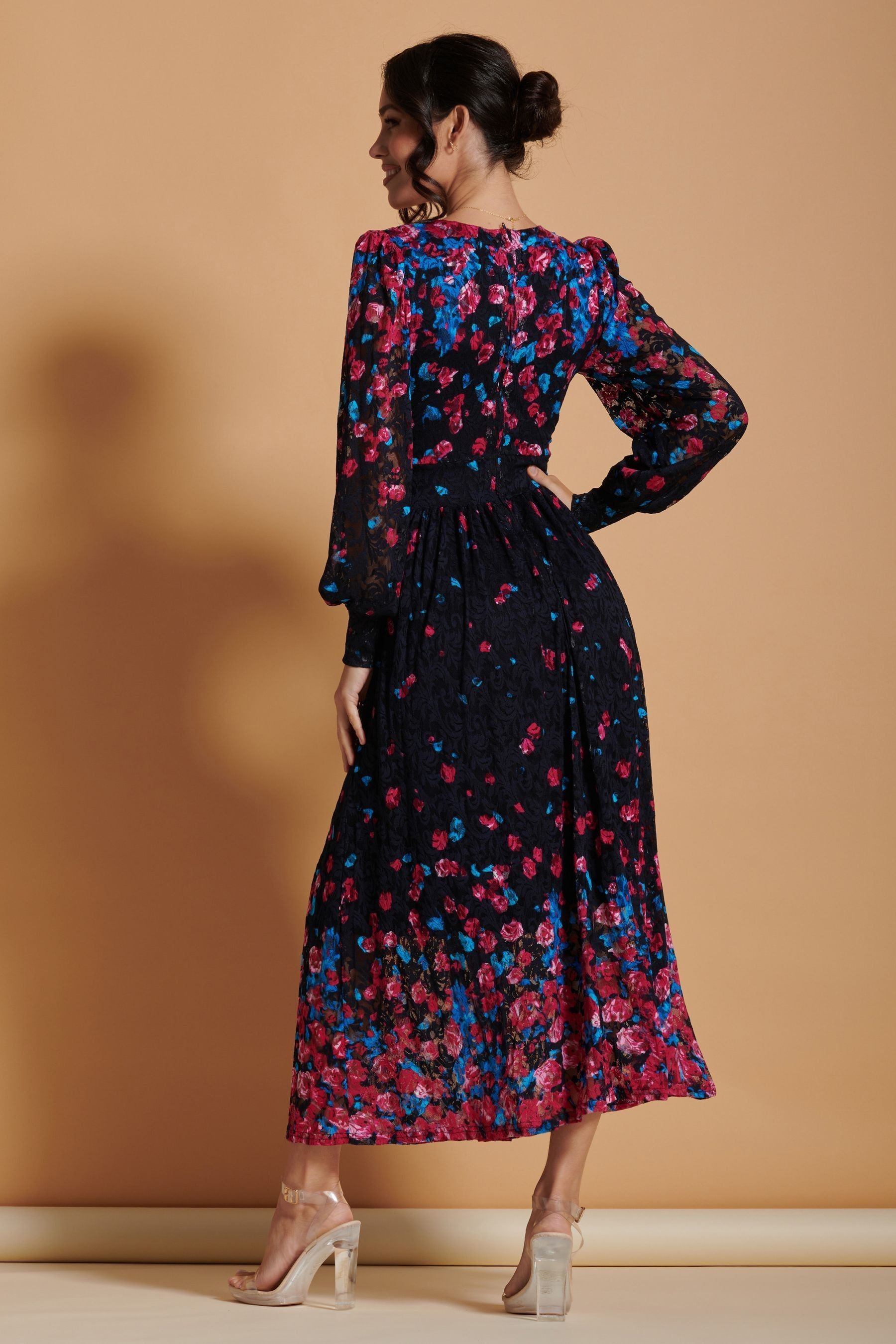 Buy Jolie Moi Black Pink Symmetrical Print Amica Lace Maxi Dress from Next Luxembourg