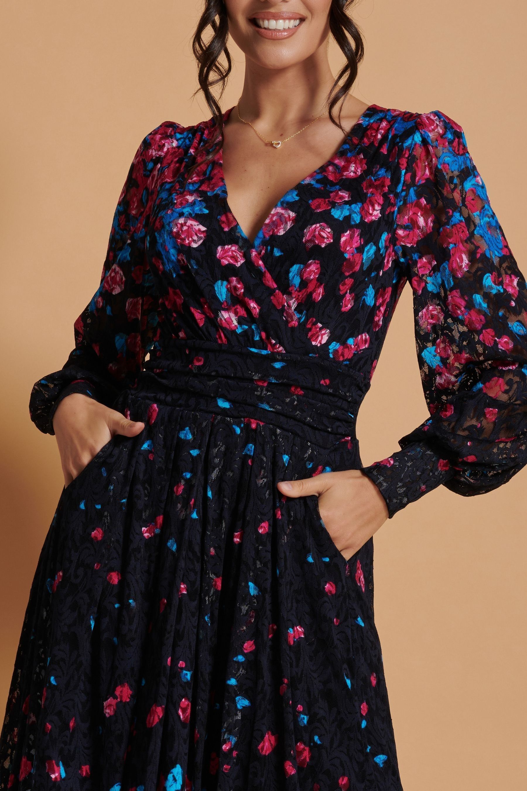 Buy Jolie Moi Black Pink Symmetrical Print Amica Lace Maxi Dress from Next Luxembourg