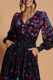 Jolie Moi Black & Pink Symmetrical Print Amica Lace Maxi Dress - Image 3 of 6