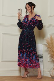 Jolie Moi Black & Pink Symmetrical Print Amica Lace Maxi Dress - Image 4 of 6