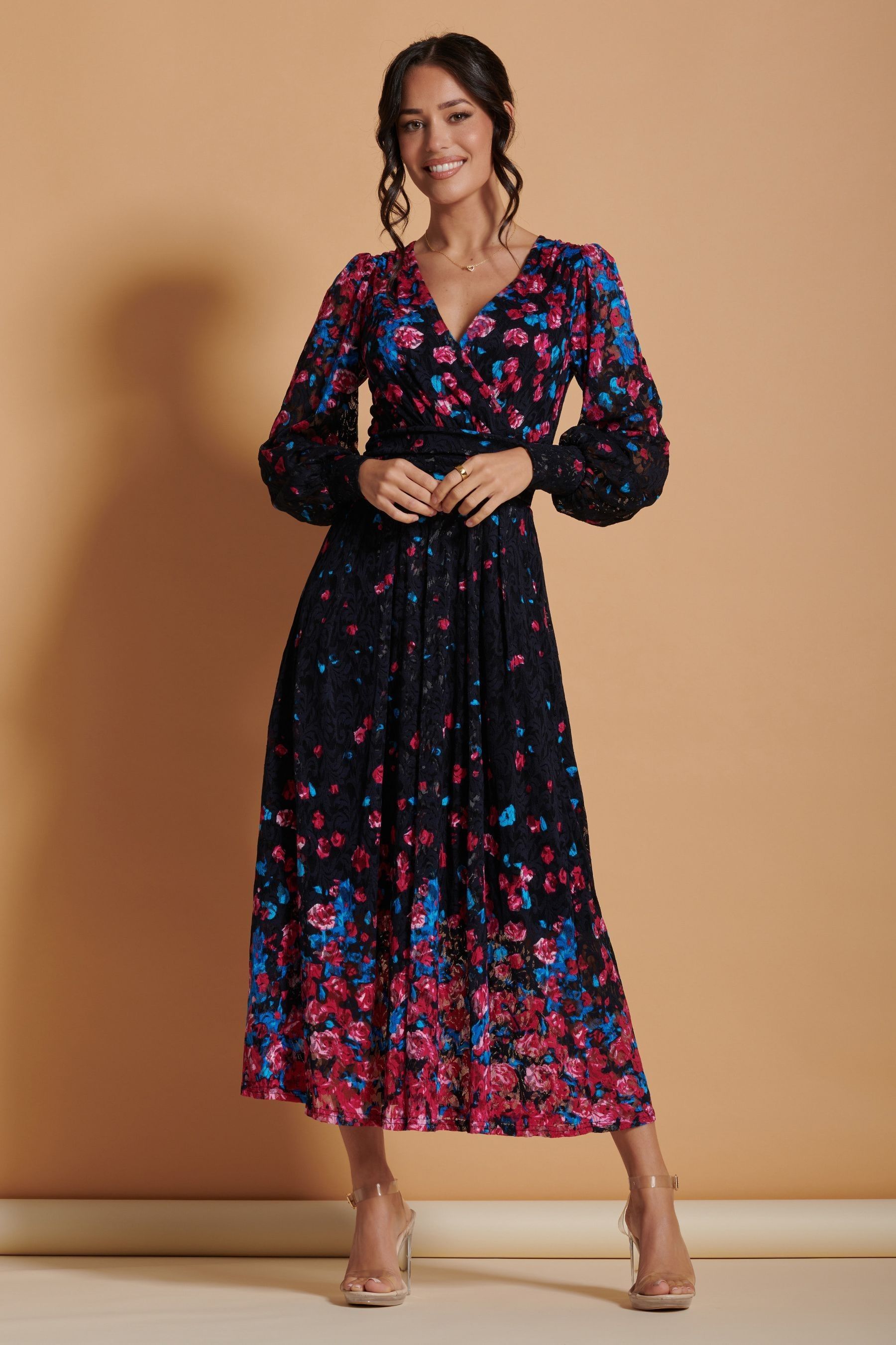 Buy Jolie Moi Black Pink Symmetrical Print Amica Lace Maxi Dress from Next Luxembourg