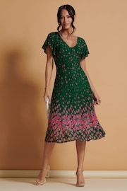 Jolie Moi Green Mirrored Mesh Fit & Flare Midi Dress - Image 3 of 6