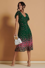 Jolie Moi Green Mirrored Mesh Fit & Flare Midi Dress - Image 4 of 6