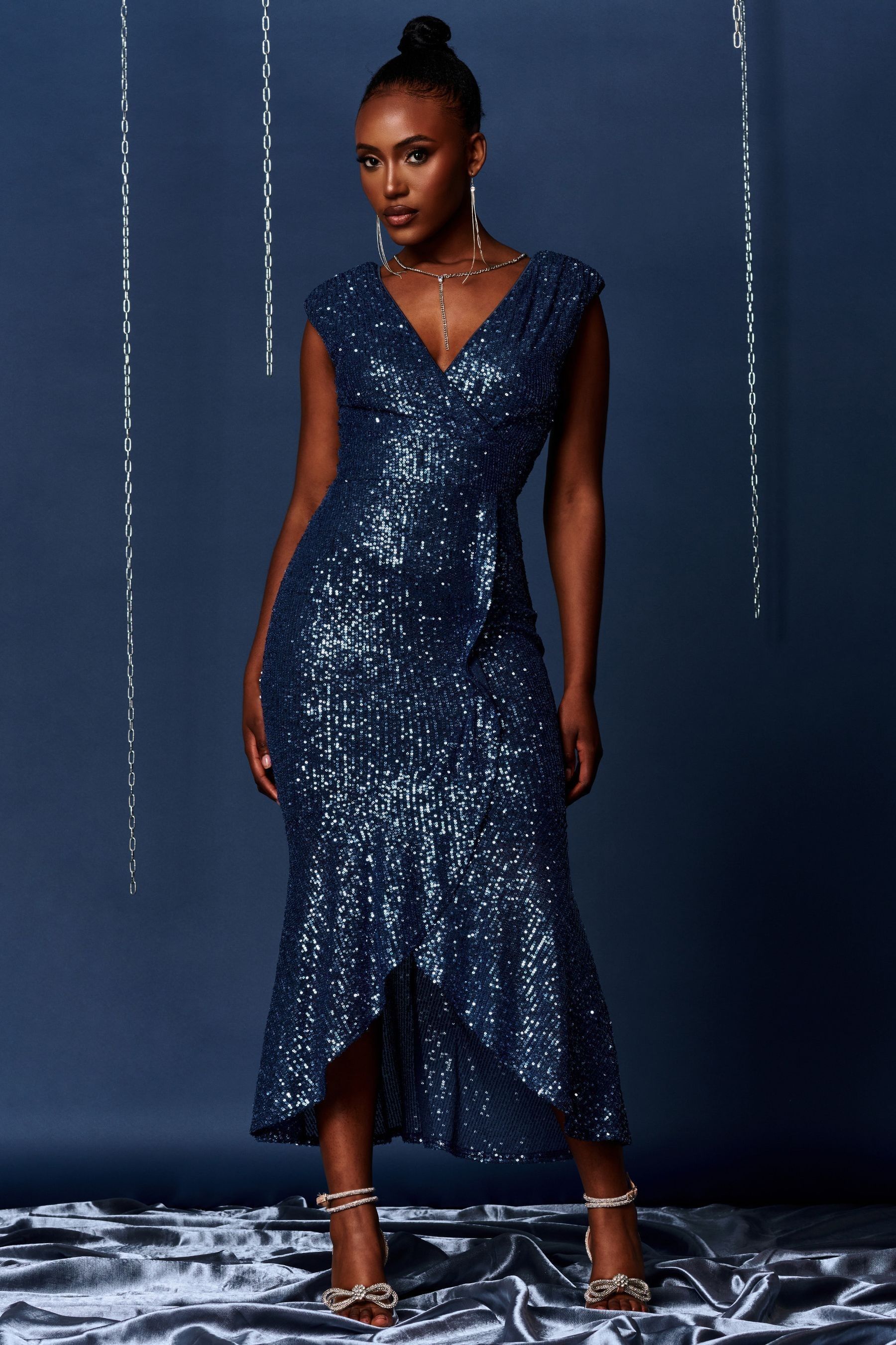 Maya v neck sequin fishtail maxi dress outlet