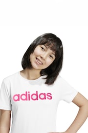 adidas White Slim Fit Junior Essentials Linear Logo 100% Cotton T-Shirt - Image 5 of 9