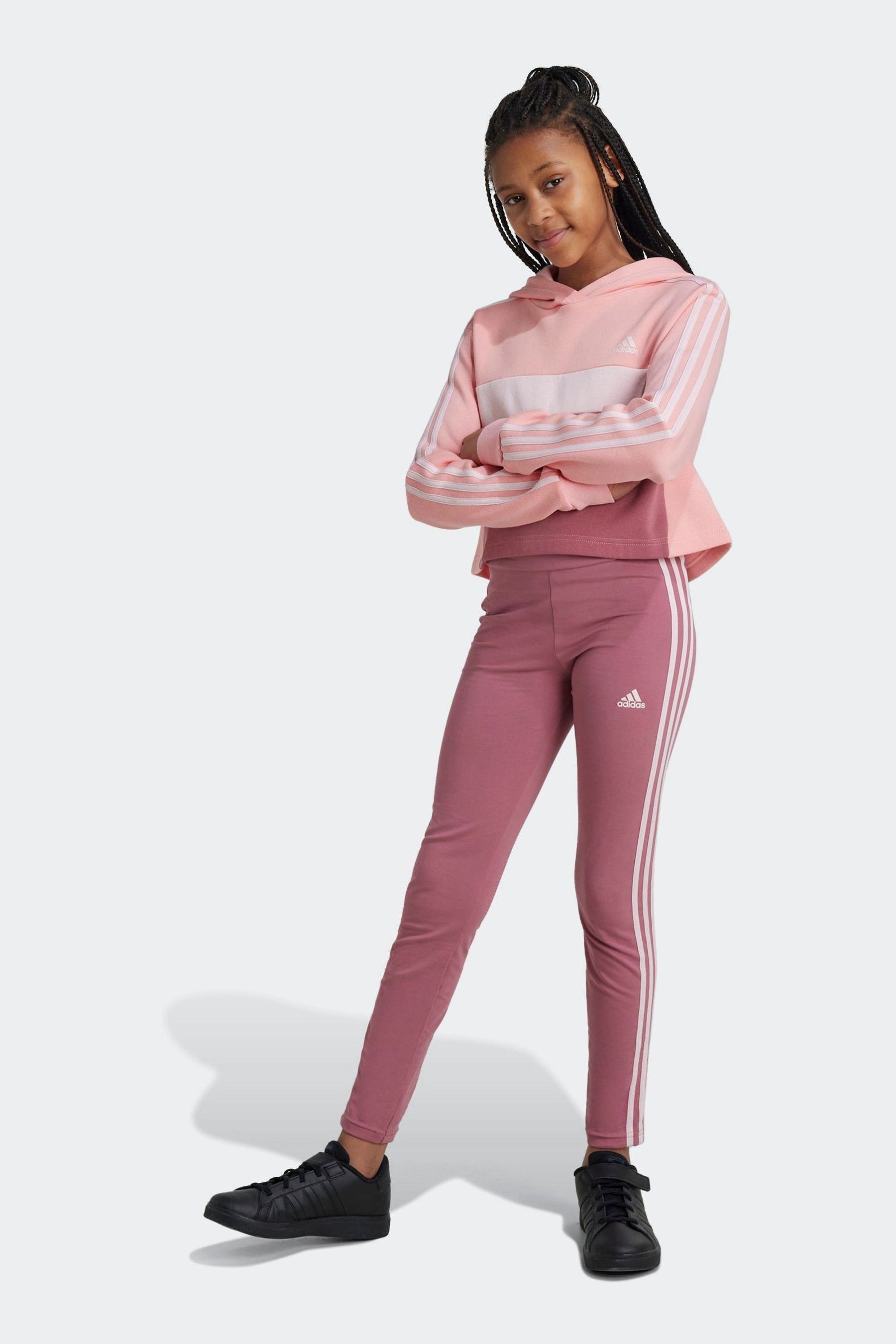 Adidas Tiberio 3 Stripes Colorblock Fleece Leggings Tracksuit Pink 7 8 Years Girl IV7312 128