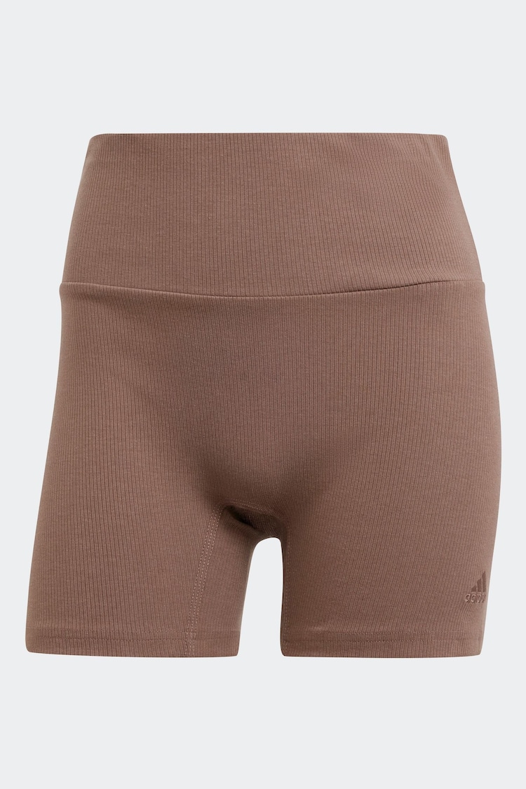 adidas Brown Lounge Rib High-Waisted Bike Shorts - Image 6 of 6