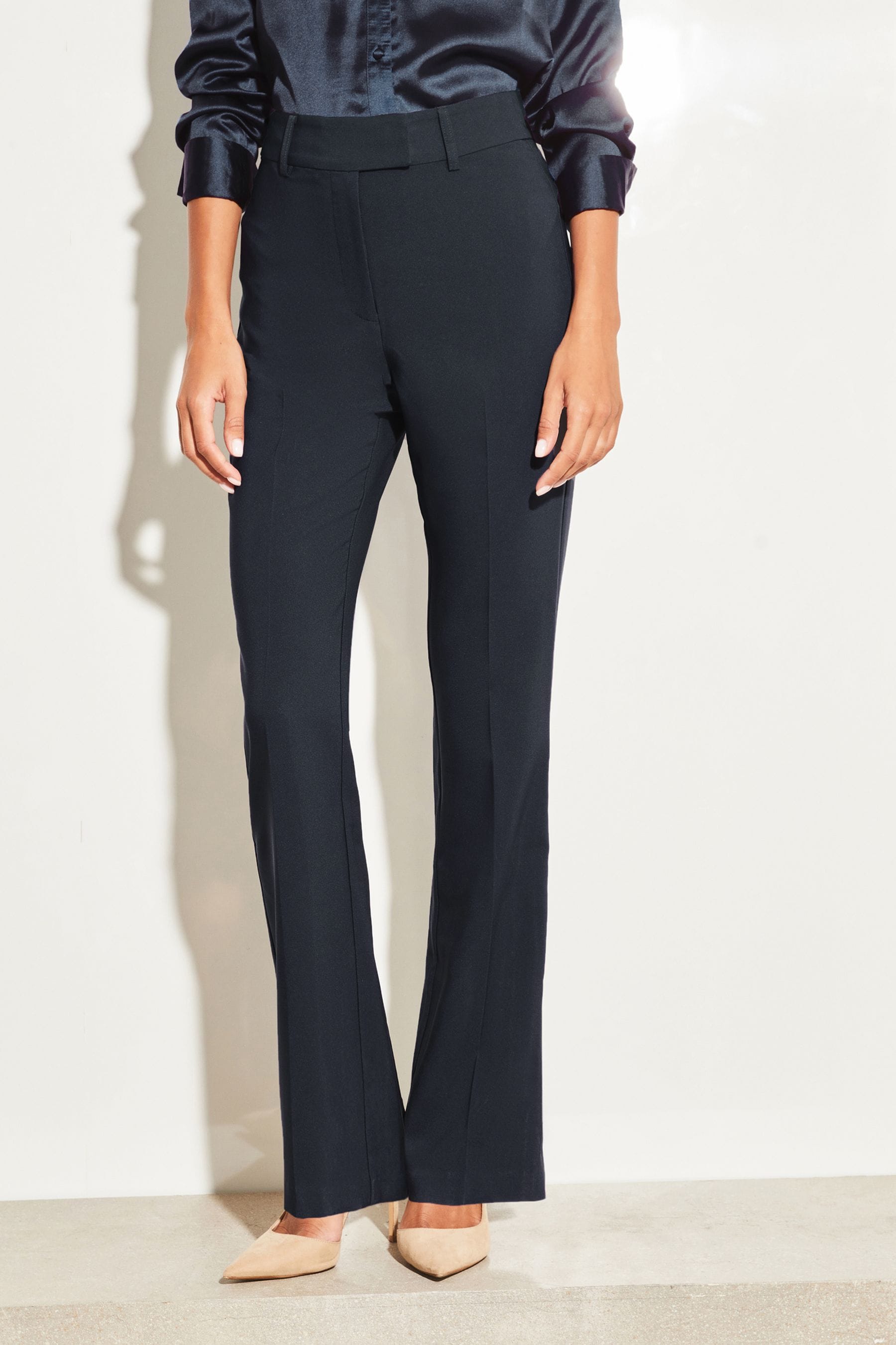 Buy Lipsy Navy Blue Petite Smart Bootleg Kick Flare Trousers from the Next UK online shop