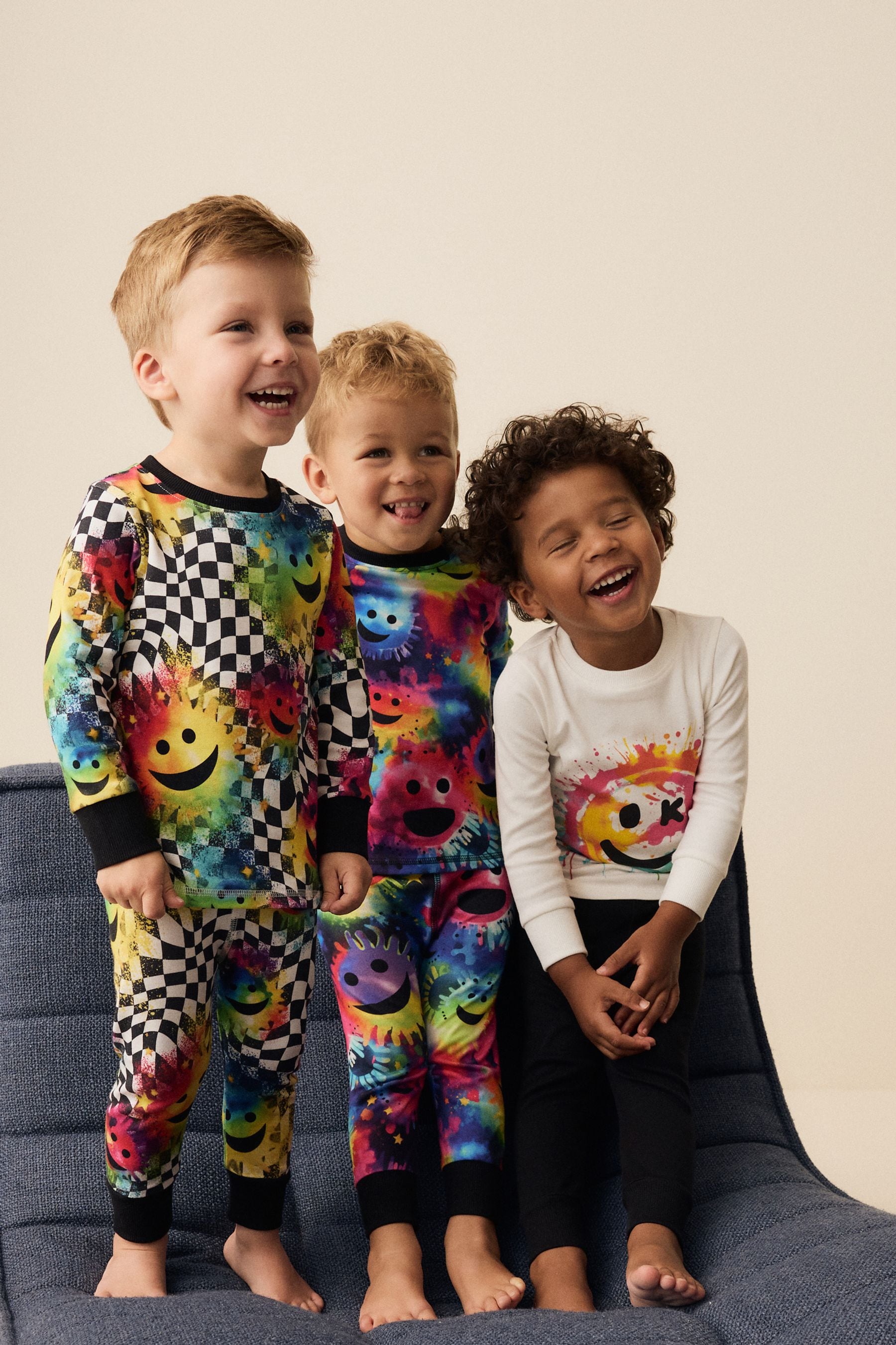 Buy Multi Bright Smile Face Checkerboard 3 Pack Snuggle 100 Cotton Pyjamas 9mths 8yrs from Next Qatar