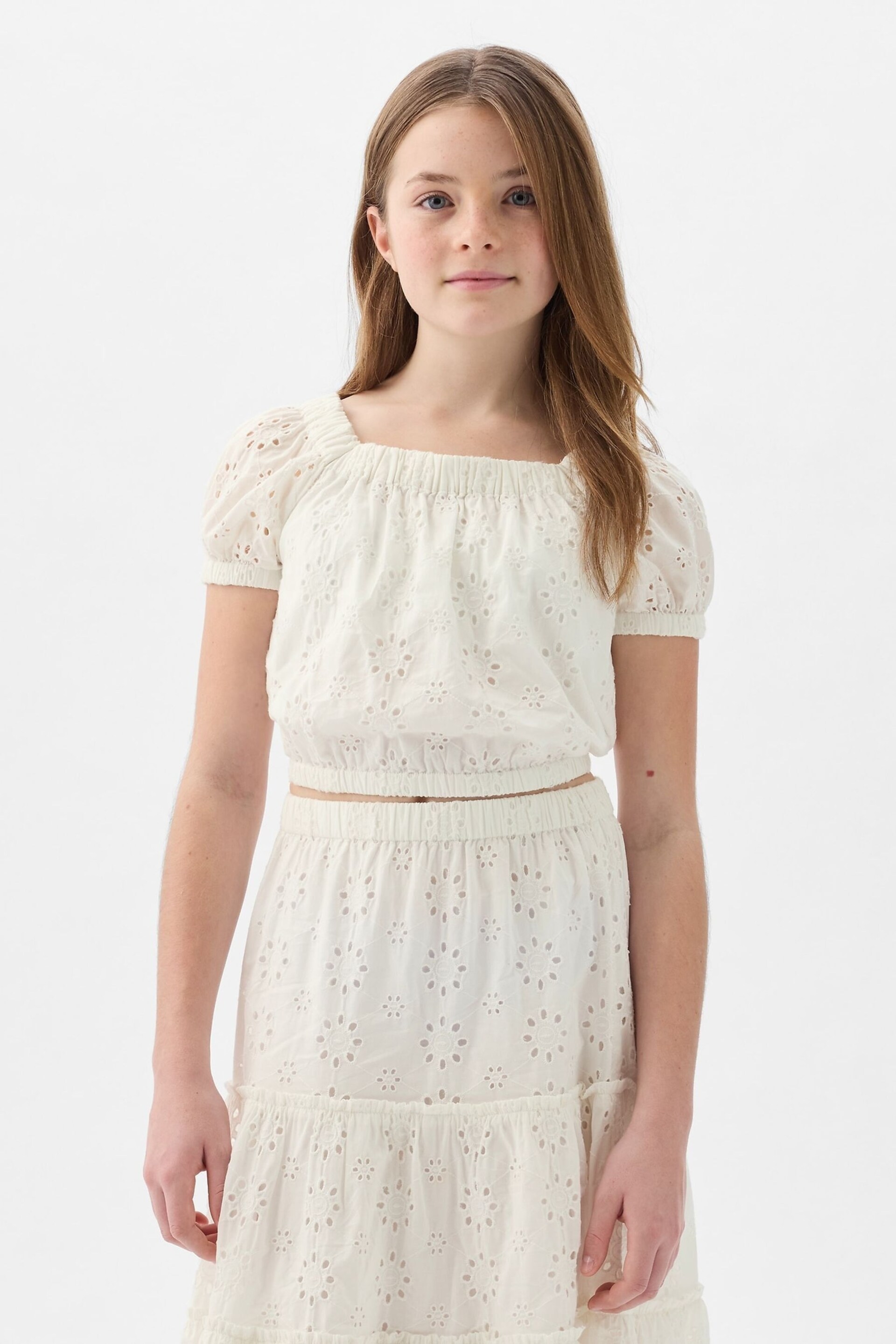 Gap White Floral Puff Sleeve Top (4-13yrs) - Image 1 of 4