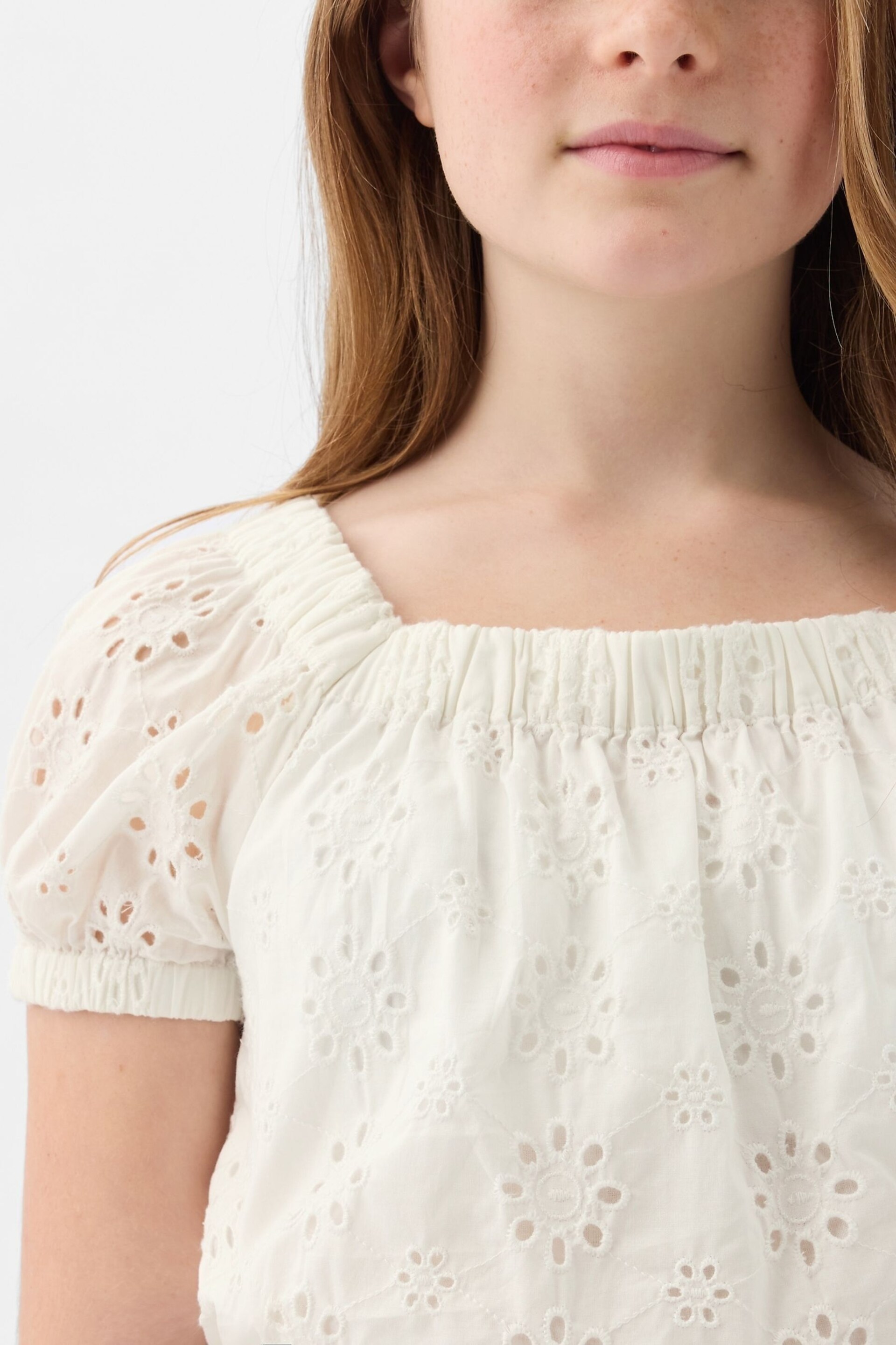 Gap White Floral Puff Sleeve Top (4-13yrs) - Image 4 of 4