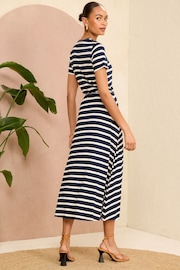 Love & Roses Navy Blue Belted Stripe Midi Jersey T-Shirt Dress - Image 2 of 4