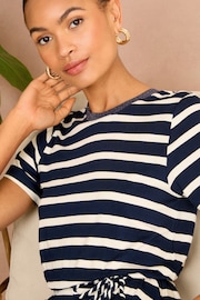 Love & Roses Navy Blue Belted Stripe Midi Jersey T-Shirt Dress - Image 3 of 4
