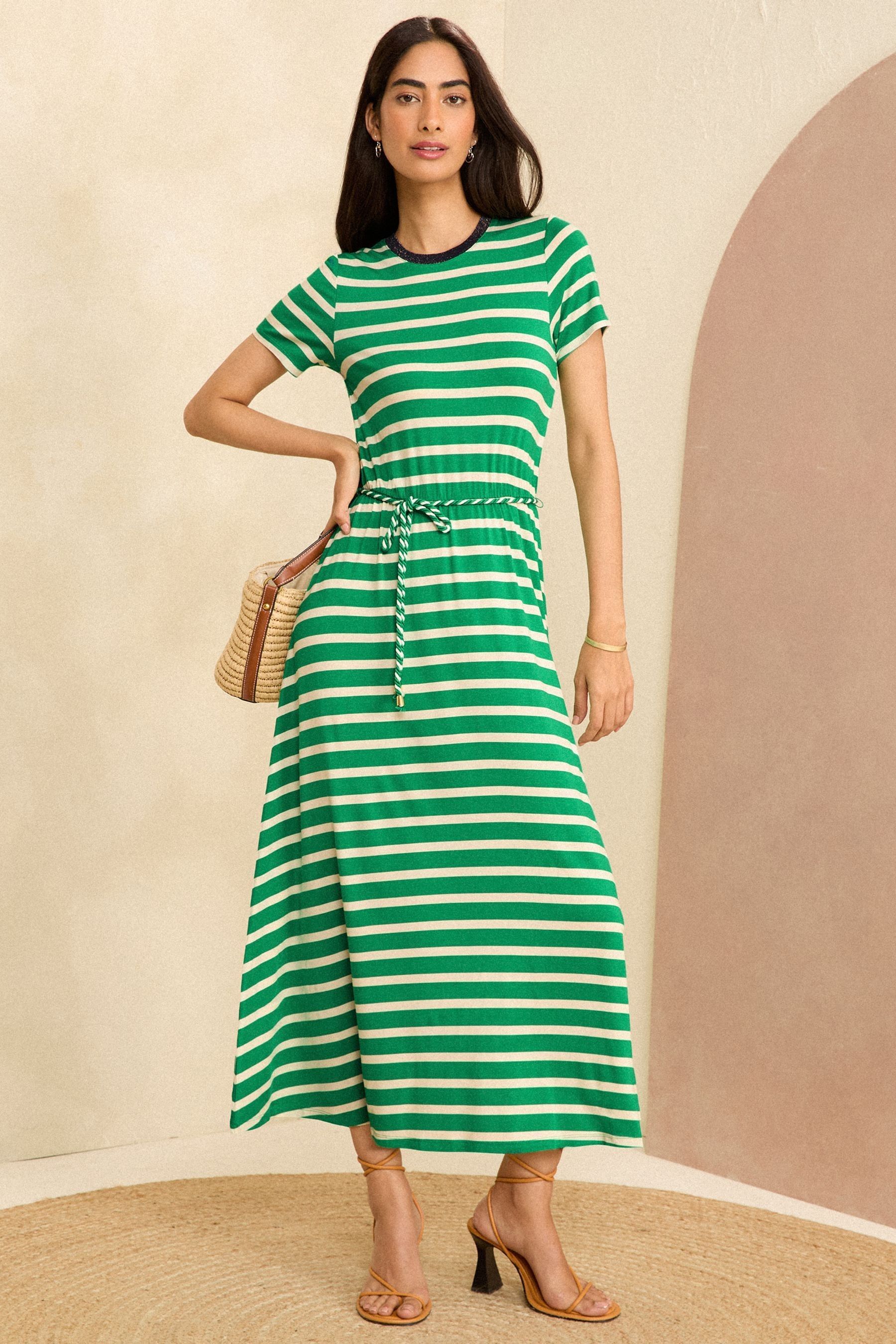 Buy Love Roses Green Belted Stripe Midi Jersey T Shirt Dress from Next Luxembourg