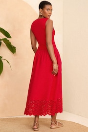 Love & Roses Red Jersey Cotton Mix Broderie Skirt Midi Dress - Image 3 of 4