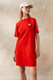 adidas Red 100% Cotton Sportswear Essentials 3-Stripes Single Jersey Boyfriend T-Shirt Dress - Image 1 of 4