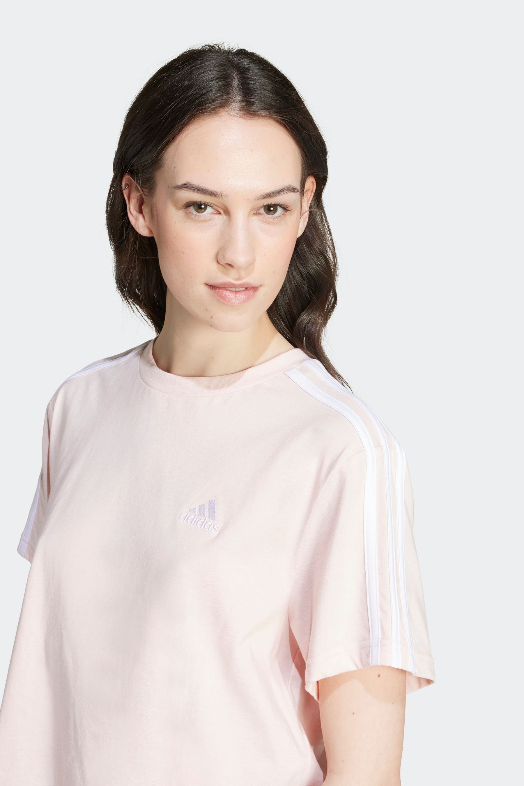 White adidas with light pink stripes sale