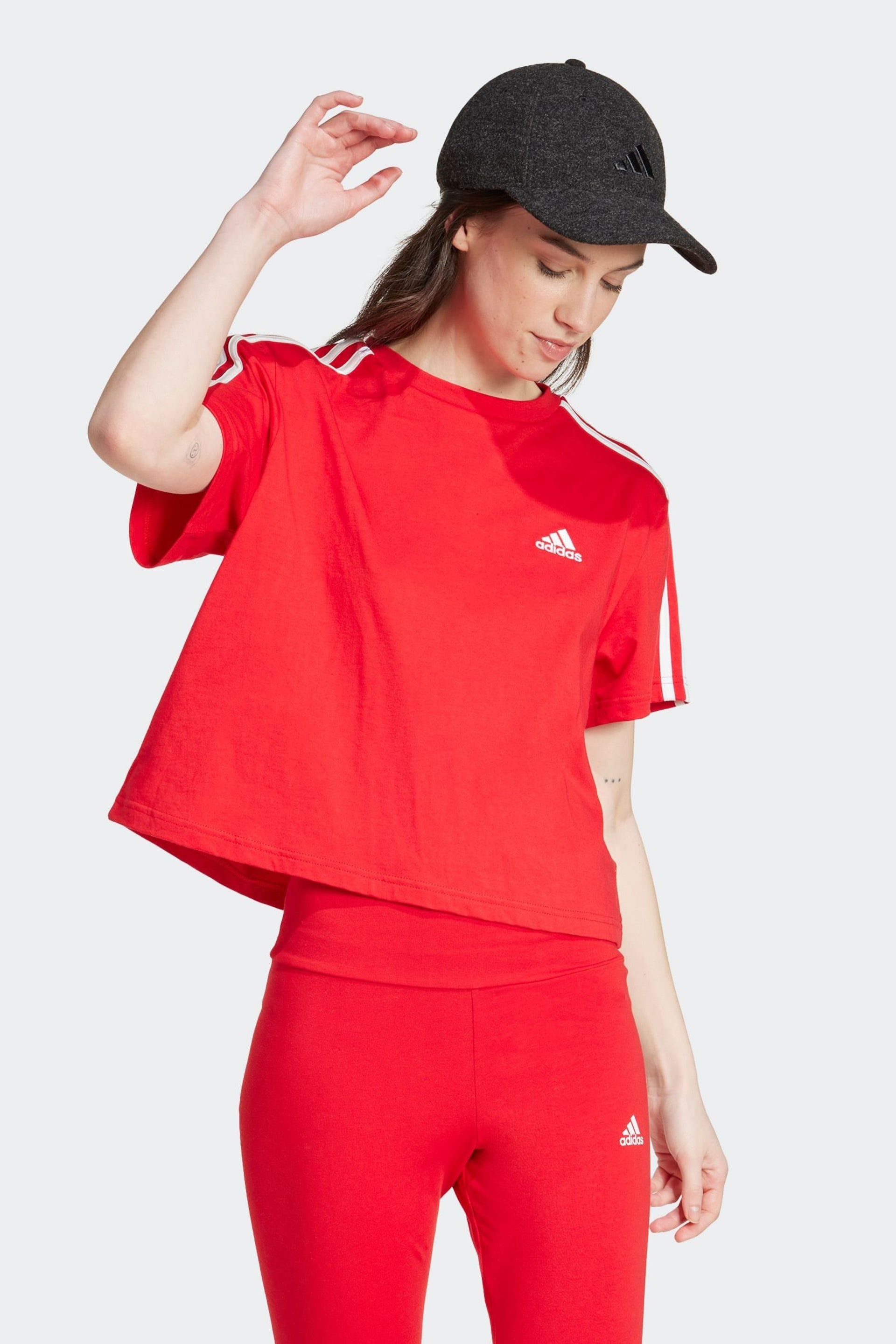 adidas Red Sportswear Essentials 3-Stripes Single Jersey Top - Image 3 of 7