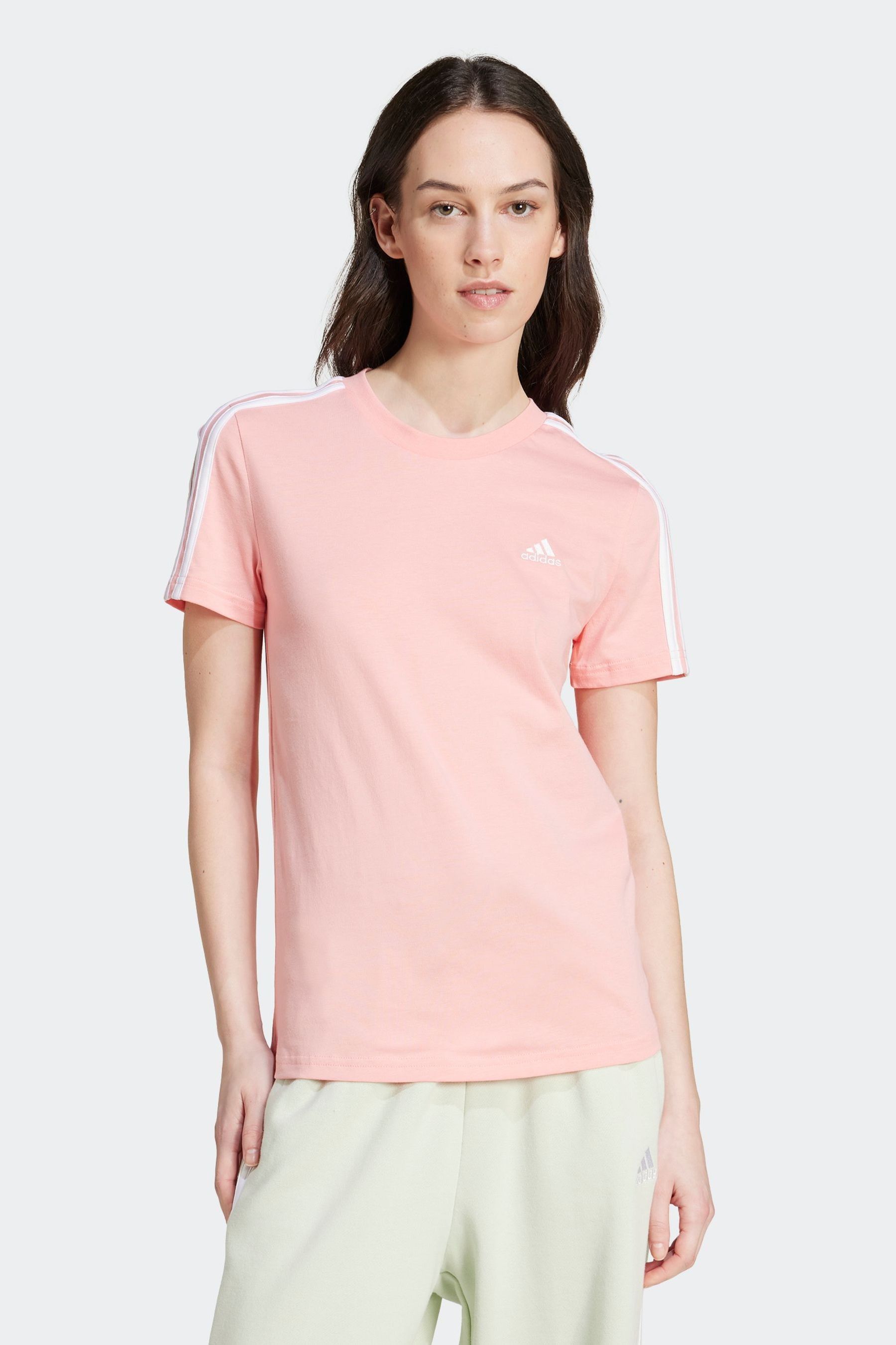 Buy adidas Pink 100 Cotton Sportswear Essentials Slim 3 Stripes T Shirt from Next Luxembourg