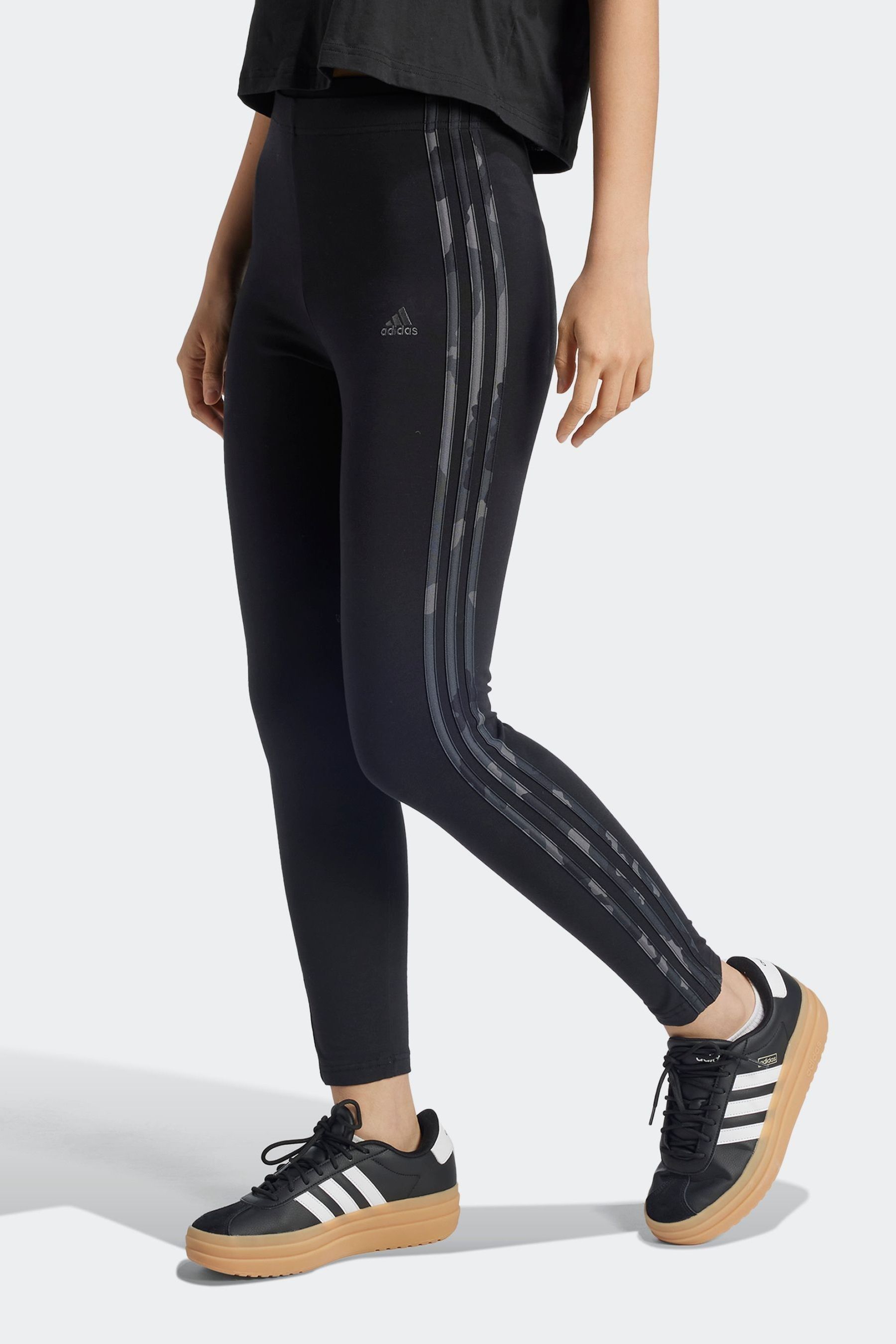 Women's adidas 3 stripe leggings black deals