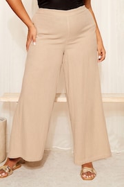 Curves Like These Nude Linen Look Wide Leg Trousers - Image 1 of 4