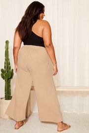 Curves Like These Nude Linen Look Wide Leg Trousers - Image 4 of 4