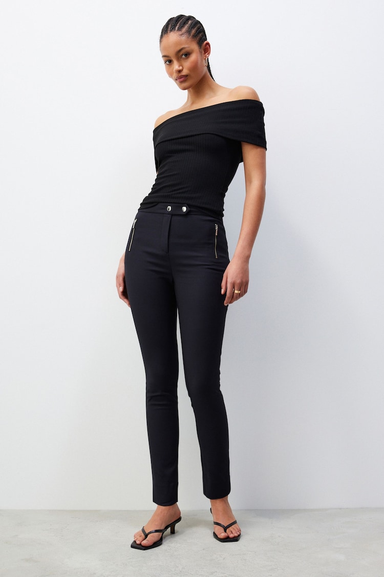 Black Zip Detail Skinny Trousers - Image 1 of 7