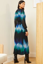 Love & Roses Blue Smudge Chiffon Long Sleeve Midi Dress - Image 3 of 4