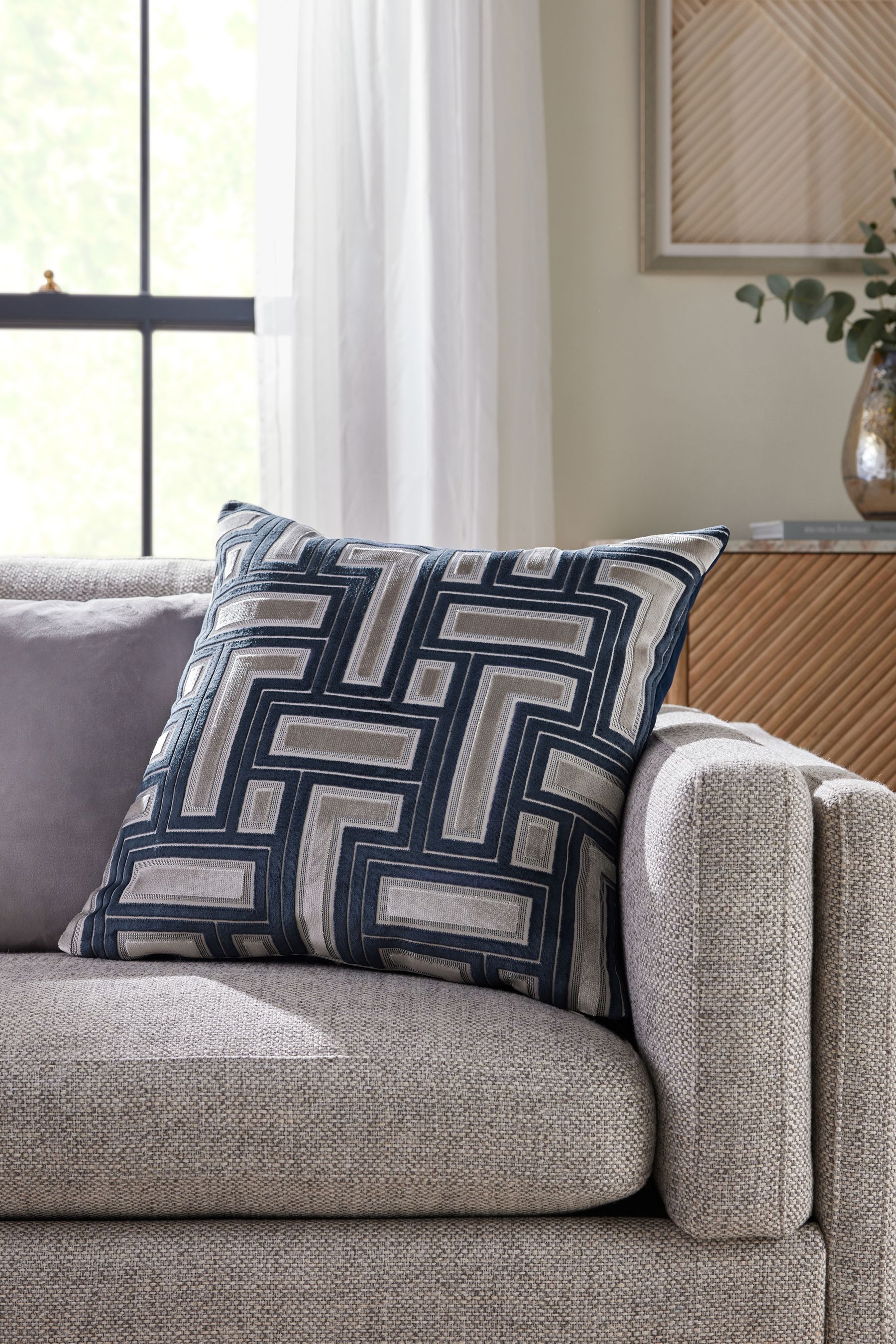 Buy Navy 50 x 50cm Barlow Cut Velvet Cushion from the Next UK online shop