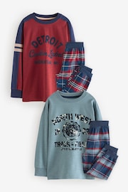 Red/Blue Varsity Long Sleeve Woven Check 100% Cotton Pyjamas 2 Pack (3-16yrs) - Image 1 of 5