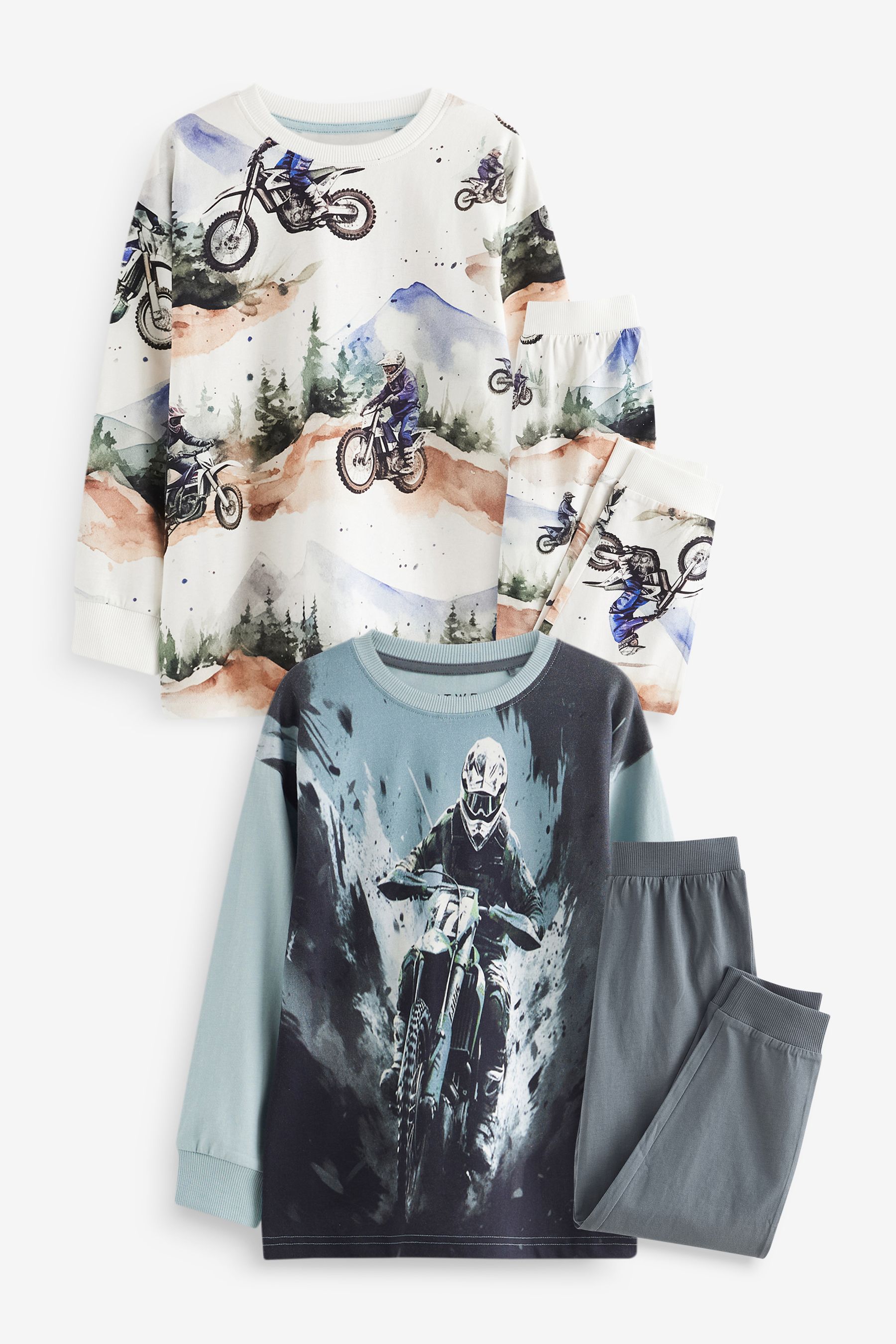 Buy White Blue Motorbike 2 Pack 100 Cotton Long Sleeve Pyjamas 3 16yrs from the Next UK online shop