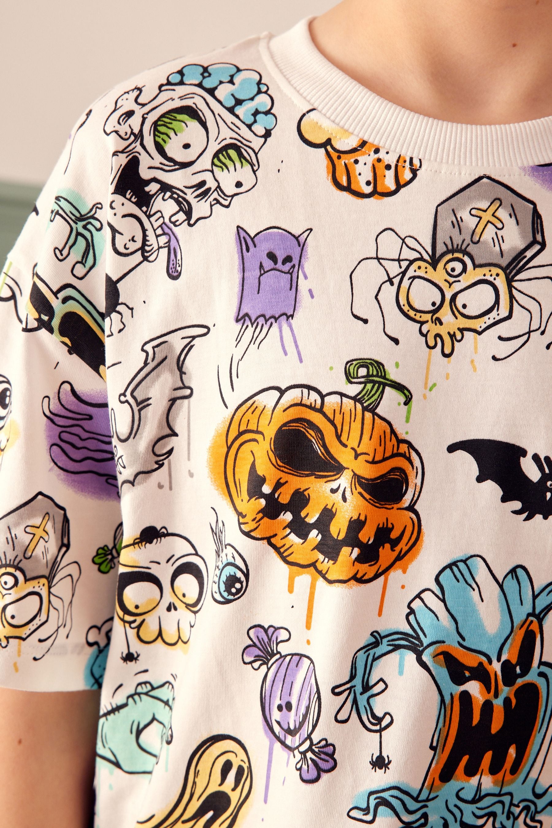 Buy White Black Halloween Single Short Sleeve 100 Cotton Pyjamas 3 16yrs from the Next UK online shop