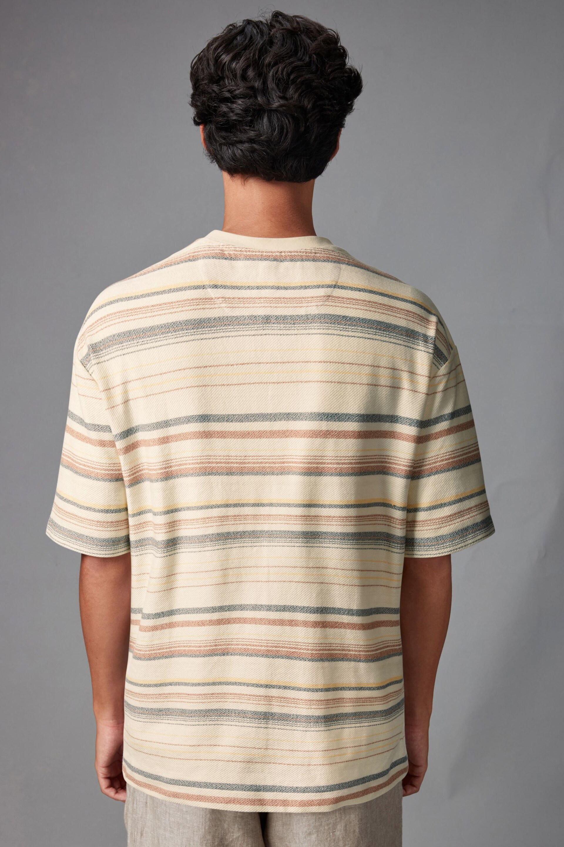 Ecru Textured Stripe T-Shirt - Image 3 of 8
